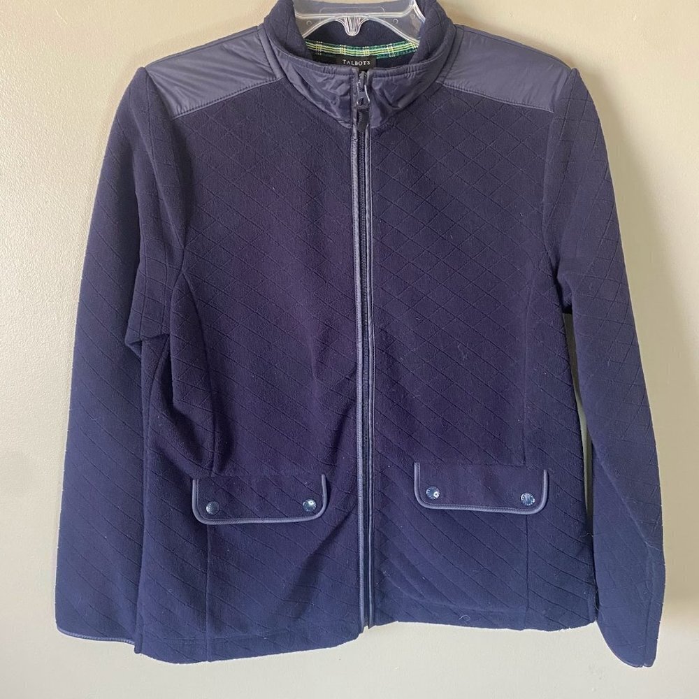 Talbots Women's Jacket Size Medium Quilted Zip Up Fleece Navy